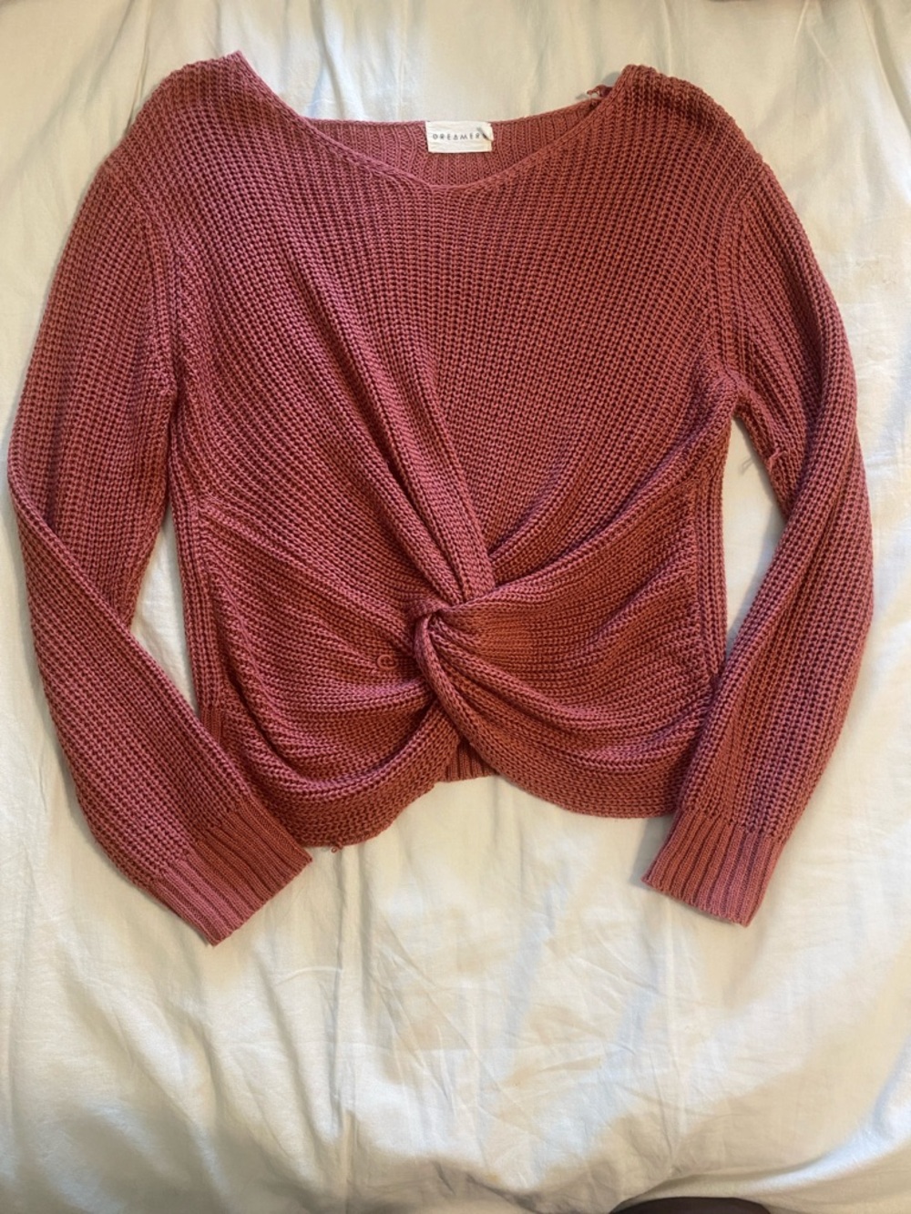 Dreamers Dusty Rose Twist-Knot Sweater